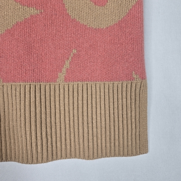Marimekko Retro Unikko Sweater Vest Khaki Pink Floral Crewneck 100% Wool Small - Picture 14 of 16